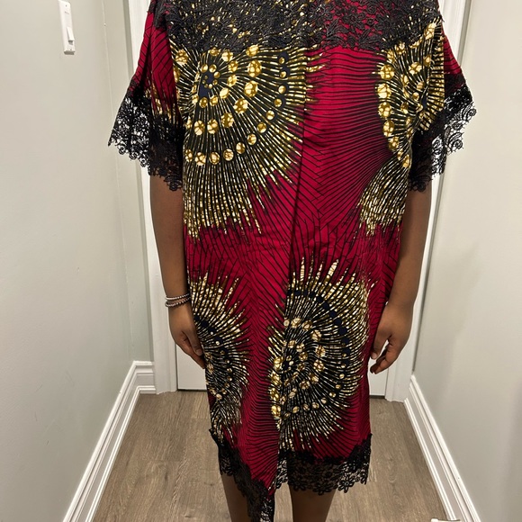Red and Black Lace Ankara Dress - Picture 11 of 13
